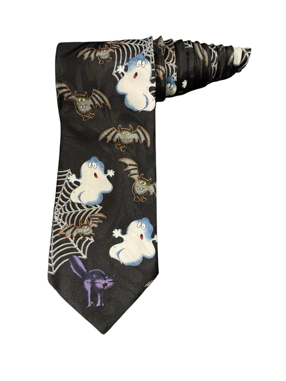 Hallmark Novelties Halloween Ghost Bats Spiderwebs Spooky Necktie
